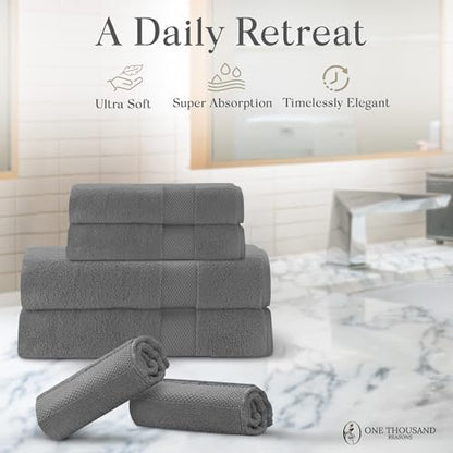 Premium Staple Cotton Bathroom Towel Set - Gray 600 GSM 6-Piece Luxury Bath Towel Set 1 Stripe - 2 Bath Towels, 2 Hand Towels & 2 Washclothes Set - High Absorbent & Quick Dry for Gym, Spa, Hotel - color: Gray - 1 Stripe