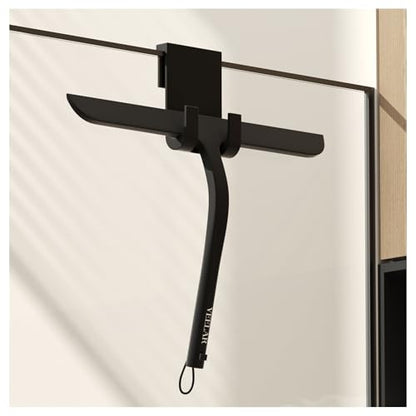 Shower Squeegee for Shower Glass, Bathroom Glass Cleaning Tool with Hook Mount, Squeegee for Glass Doors, Window Cleaning, Tile Shower Walls (Black) - color: Black