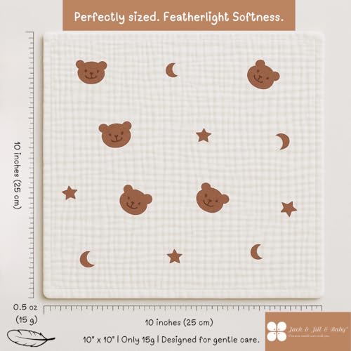Jack & Jill & Baby Washcloths | 100% Cotton | Ultra-Soft Face Towels for Baby Boys and Girls | Bath Time and Burp Cloth Use | Baby Essentials | Absorbent Cloth Wipes | Pack of 4 (Dreamy Dots) - color: Dreamy Dots