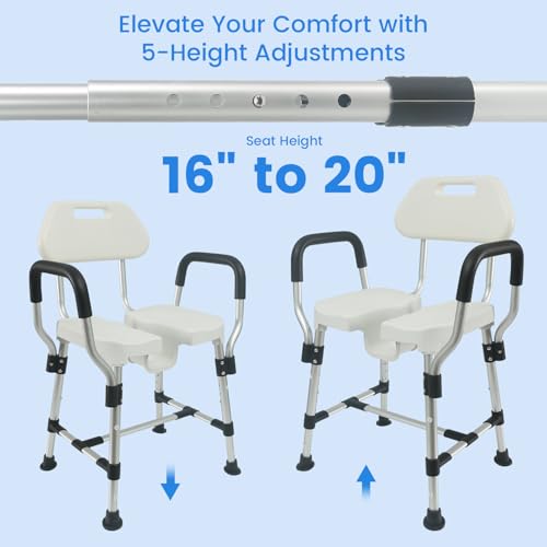 U-Shaped Shower Chair for Inside Shower, 400lbs Max Heavy Duty Triple-Bar Base Reinforcement, with Arm and Back for Elderly and Disabled, Adjustable Height, Effortless Personal Hygiene Access