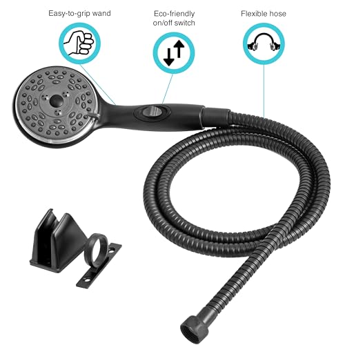 Dura Faucet DF-SA432K-MB RV Handheld Shower Wand Hose Kit (Matte Black) | Eco on/off switch pauses flow to save water in tight showers. Fits standard RV shower hoses. - color: Matte Black, size: Wand & Hose Kit