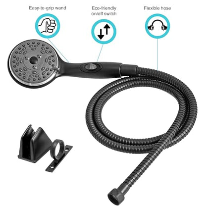 Dura Faucet DF-SA432K-MB RV Handheld Shower Wand Hose Kit (Matte Black) | Eco on/off switch pauses flow to save water in tight showers. Fits standard RV shower hoses. - color: Matte Black, size: Wand & Hose Kit