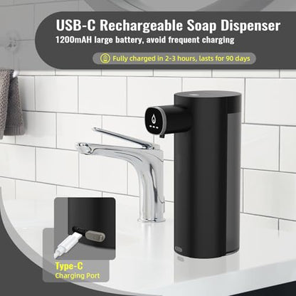Automatic Liquid Soap Dispenser Touchless, USB Rechargeable Smart Hand Soap Dispenser, 13.5oz/400ml, 3-Level Adjustable, Compatible with Thick Thin Dish Soap for Bathroom Kitchen, Clog-Free (Black) - color: Black