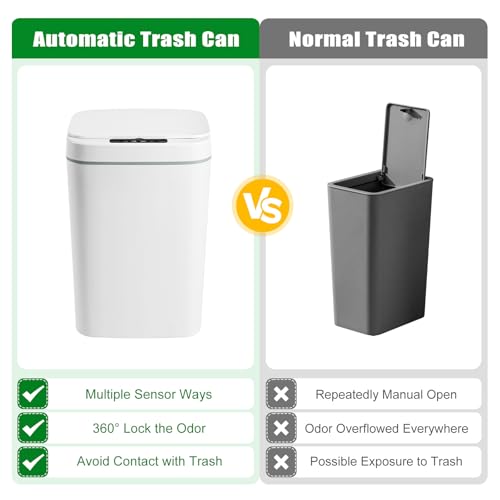 Kitchen Trash Can, 16L Automatic Trash Cans Built-in LED Lighting & Trash Bag Box Automatic Motion Sensor Bathroom Trash Can with One-Touch Auto Bagging & Odor Sealing for Kitchen Bedroom Office