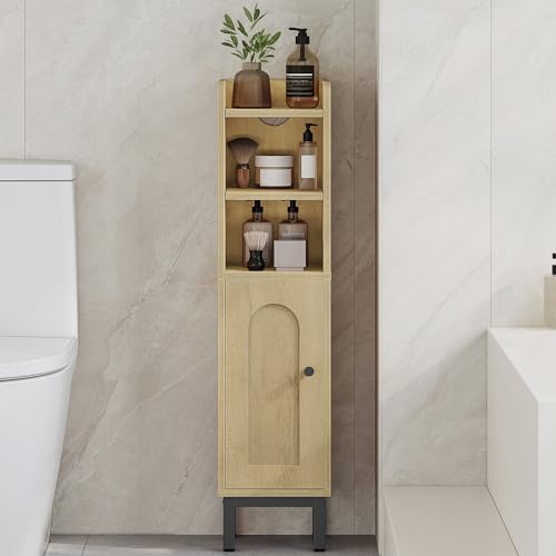 Hzuaneri Bathroom Storage Cabinet, Small Corner Floor Cabinet | Narrow Toilet Paper Holder, Bathroom Organizer with Adjustable Shelf, 2 Doors, for Small Spaces, Yellow BC08202B - color: Yellow, size: 7.9"D x 7.9"W x 32.7"H