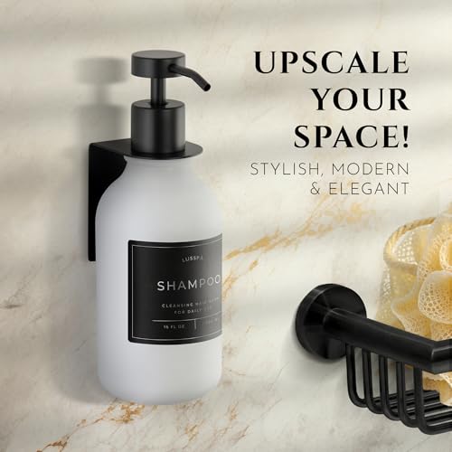 Shower Shampoo Dispenser Wall Mounted – Refillable 16.9 oz White Bottle with Stainless Steel Pump & No-Drill Adhesive Holder – Soap Dispenser for Bathroom (1 X White/Black) - color: 1 X White/Black