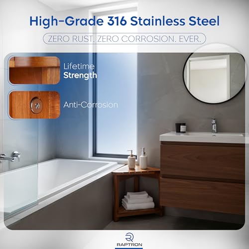 Teak Shower Bench with Storage Shelf, Corner Teak Shower Stool, Waterproof | 100% Grade A solid wood, marine-grade triple-coat finish, slatted drainage, non-slip feet and stainless steel hardware