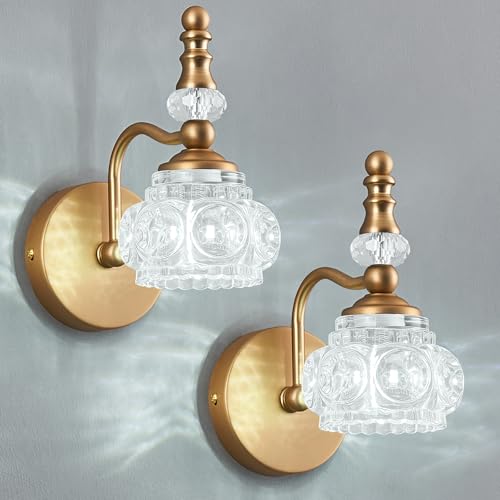 Modern Glass Crystal Vanity Light - Vintage Bathroom Lighting Fixtures Over Mirror, 2 Pack Vanity Lights G9 Bulb (7.87 Inch,Brass) - color: Brass, size: 1-Light (2-Pack)