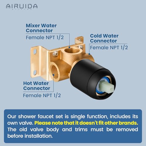 Airuida Matte Black Shower Faucet Set,8 Inch Shower Valve Kit | Square Showerhead,Female Thread Rough-in Valve,Bathroom Rain Shower System,Single Function Handle - color: Matte Black