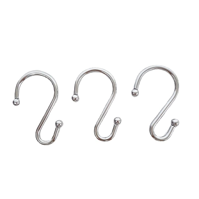 Shower Curtain Hooks, Set of 12 Rust Proof S Shaped Decorative Shower Curtain Rings,Multi-Purpose Hangers S Hooks (Chrome) - color: Chrome
