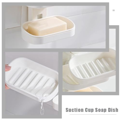 TOYANDONA Double Layer Plastic Soap Holder with Suction Cup Wall-Mounted Soap Draining Tray for Bathroom Shower Suitable for Wall Mount