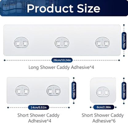 14 Pack Shower Caddy Adhesive Replacement, Strong Adhesive Hooks, Waterproof Shower Adhesive Strips, No Drilling, for Bathroom Storage Shelves - color: Transparent-14Pack
