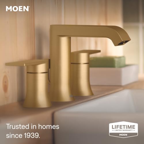 Moen Genta LX Bronzed Gold Two-Handle High Arc Widespread Bathroom Sink Faucet, for 3-Hole Setups, Valve Included, TV6708BZG - color: Bronzed Gold