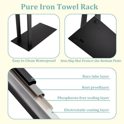 Yawinhe Free Standing Towel Rack,2 Tier Blanket Holder with Shelf,Black | Towel Drying Rack with Marble Base;Tall Towel Drying Rack Outdoor; Metal Towel Stand for Bathrooms;Hand Holder for Bathroom - color: Black