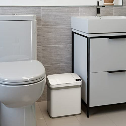 iTouchless 2.5 Gal Nursery Waste Bin | Touchless Sensor Trash Can | White | Wave-Open Lid Needs No Touch | Whisper-Quiet Close | Crisp Finish Suits Light Cabinetry | Fresh Scent Cartridge Included - color: Matte White