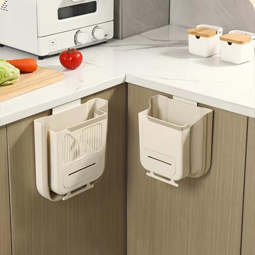 Foldable Wall Mounted Trash Bin Hanging Kitchen Bathroom Garbage Bin Space Saving Large Capacity Waste Can Modern Design Hanging Kitchen Garbage - color: Light Grey, size: H