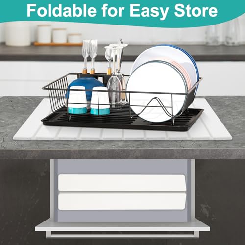 3 Pcs Large Stone Dish Drying Mat Kitchen Sink Counter Diatomite Dish Pad | Diatomaceous Earth Mats for Kitchen Countertop Quick Fast Drying Stone Mat Absorbent Tray Dry Matt Soap Dishes Drainer Mat - color: White