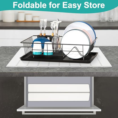 3 Pcs Large Stone Dish Drying Mat Kitchen Sink Counter Diatomite Dish Pad | Diatomaceous Earth Mats for Kitchen Countertop Quick Fast Drying Stone Mat Absorbent Tray Dry Matt Soap Dishes Drainer Mat - color: White