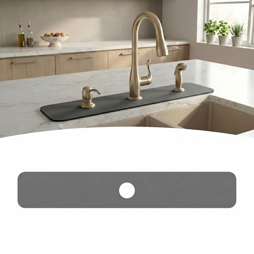 Cuttable Kitchen Sink Faucet Mat: 33" Lx5.5 W Splash Guard with Center Hole | Non-slip Fabric Rubber Mat, Cut to Fit 2,3,4 Holes Irregular Large Double bowl Sink with Soap Dispenser Air Gap - size: 33" Lx5.5 W