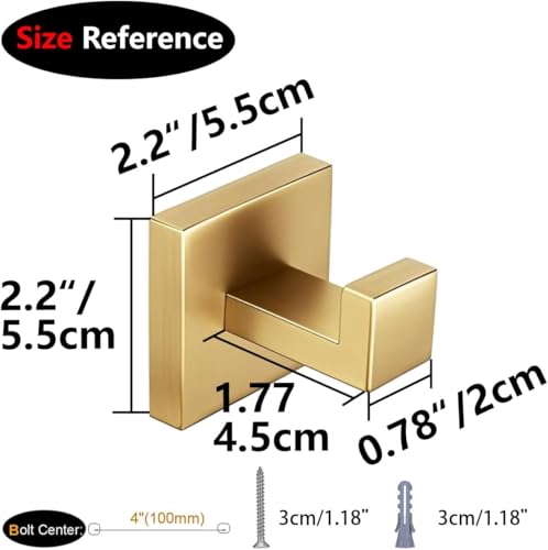 Nolimas Towel Hook Stainless Steel Bathroom Rustproof Clothes Towel Coat Hook Wall Mounted Square Toilet Kitchen, Heavy Duty Door Hanger, 1 Pack, Brushed Gold - color: Brushed Gold, size: 1 Pack