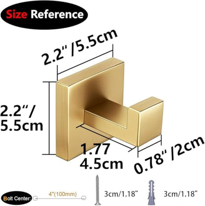 Nolimas Towel Hook Stainless Steel Bathroom Rustproof Clothes Towel Coat Hook Wall Mounted Square Toilet Kitchen, Heavy Duty Door Hanger, 1 Pack, Brushed Gold - color: Brushed Gold, size: 1 Pack