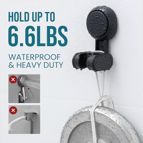 TAILI Shower Head Holder Suction,Adjustable Height & Angle,Universal,Black | bathroom handheld shower wand bracket,no-drill removable waterproof,round,plastic,wall mounted,kids,pets,4.5" - color: Black, size: Round