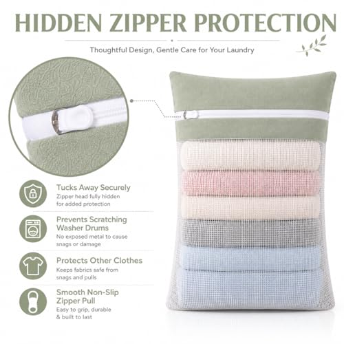 Green 5-piece set in bags, durable cotton mesh laundry bags, sturdy zipper, breathable mesh, delicate laundry bags, suitable for underwear, clothes, pants, and socks - color: Green