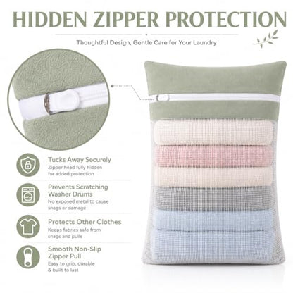 Green 5-piece set in bags, durable cotton mesh laundry bags, sturdy zipper, breathable mesh, delicate laundry bags, suitable for underwear, clothes, pants, and socks - color: Green