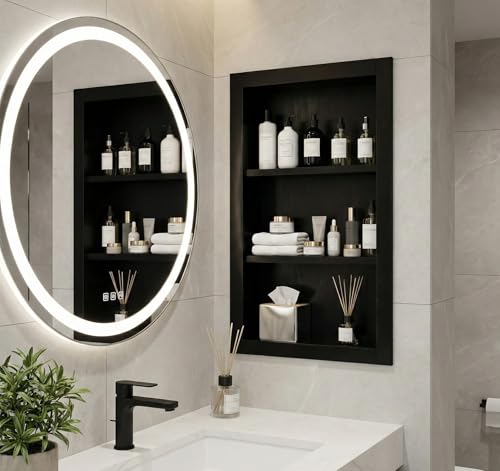 Shower Niche,14''x24'' Wood Recessed Wall Niche Medicine Cabinets 3-Tier | Bathroom Niche Wooden Shower Niche Black Niche Cabinets for Living Room Bathroom Storage - size: 3-Tier