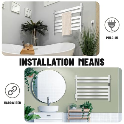 K&KALONZO Towel Warmer for Bathroom, Wall-Mounted 6-Bar Heated Towel Rack with Built-in Timer, Waterproof Electric Towel Heater, Support Plug-in and Hardwired, Polished, EL18M