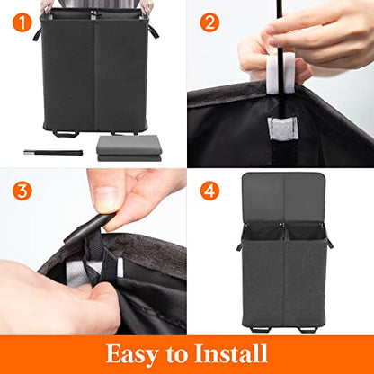Lifewit Double Laundry Hamper with Lid and Removable Laundry Bags, Large Collapsible 2 Dividers Dirty Clothes Basket with Handles for Bedroom Laundry Room Closet Bathroom College, 155L Black - color: Black, size: 155L