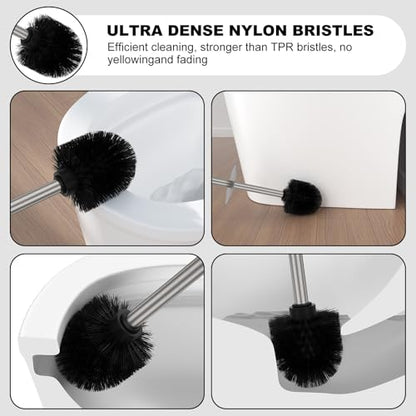 Stain Nickel Toilet Brush and Holder Set，Stainless Steel Heavy Duty Toilet Bowl Brush，Extra Long Handled Modern Toilet Cleaner Brush with Replaceable Head, Removable Inner Bowl, and Splash Protection - color: Stain Nickel, size: 1 Pack