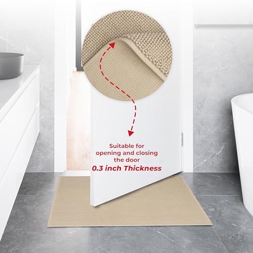American Soft Linen Bath Rug, 20 in 34 in 100% Cotton Bath Mats Rugs for Bathroom, Slip Reducer Washable Shaggy Form Area Rugs, Beige Bath Rug - color: Beige, style: 20x34" Cotton Bath Mat