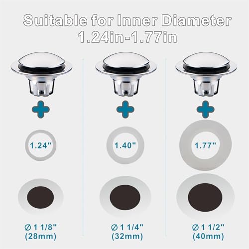WELSAN Chrome Plated Bathroom Sink Drain Strainer 1 1/8"-1 1/2", 2 Pack | Bathroom Sink Stopper Replacement, Universal Pop-Up Drain Stopper Plug Strainer with Hair Catcher, Anti-Clogging Design - color: Chrome Plated-2