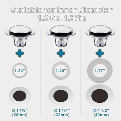 WELSAN Chrome Plated Bathroom Sink Drain Strainer 1 1/8"-1 1/2", 2 Pack | Bathroom Sink Stopper Replacement, Universal Pop-Up Drain Stopper Plug Strainer with Hair Catcher, Anti-Clogging Design - color: Chrome Plated-2