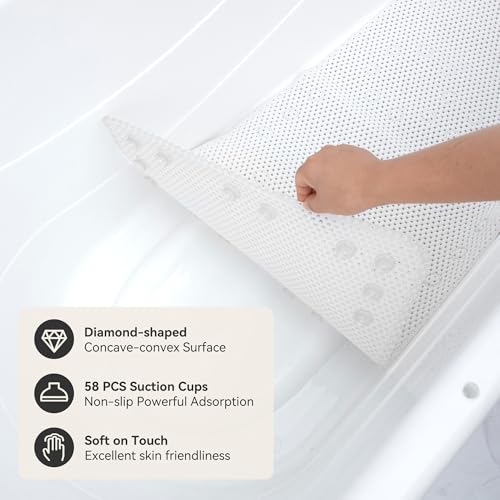 Bathtub Mat Non Slip, Soft Foam Bath Mat for Tub, Bathtub Mat with Drain Holes, Suction Cups Shower Mat (White, 36''X17'') - color: White