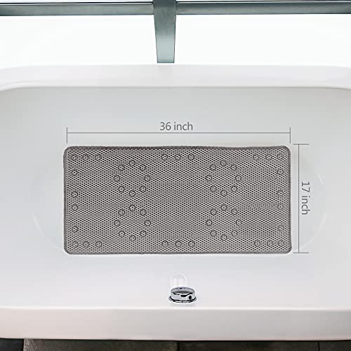 Shower and Bath Mat,Non-Slip Machine Washable and Extra Large Bathtub Mats with Drain Holes and Suction Cups Soft Foam Tub Mats-36” X 17”,Grey - color: Grey