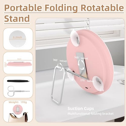 Large 6" Lighted 30x Magnified Makeup Mirror with Suction Cups & Table Stand, Travel & Home Use - color: 30x -Pink
