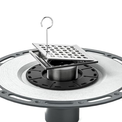 Square Shower Drain with PVC Bonding Flange Base, 4" Brushed | 304 Stainless Steel Drain w/ Drain Key for Low Profile Shower Tiles, CUPC Certified - color: Brushed4"