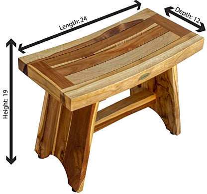 EcoDecors Serenity 24-Inch Teak Shower Stool, Non-Slip, 250 lb | Comfortable teak shower seat fits standard and walk-in showers while saving space in compact bathroom layouts - size: 24" bar