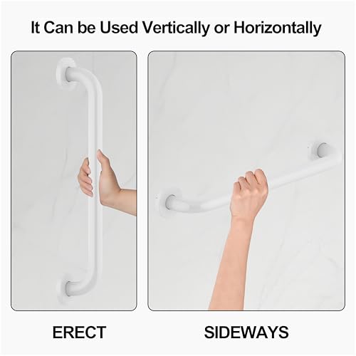 16 Inch Grab Bar 304 Stainless Steel Anti-Slip Bathroom Safety Handrail Wall Mount Assist Grip for Elderly Handicap Bathtub Shower Toilet, GB-4023-WH, White - color: White