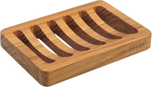 HTB Slotted Bar Soap Holder Teak Wood,Sponge Holder for Kitchen Sink | Self Draining Soap Dish for Shower, Bathroom, Bathtub, RV,Soap Saver Keep Soap Dry,Extend Soap Life,Bathroom Accessories - color: 1pcs