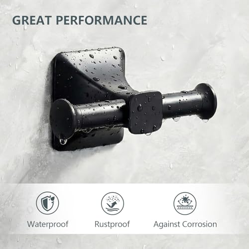 Towel Hooks for Bathrooms,Matte Black Towel Hook Kitchen Bathroom Double Towels Racks,Heavy Duty Stainless Steel Coat Wall Mount Hook,Double Robe Hooks for Clothes, Towels,caps,2Pack - color: Black
