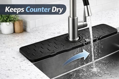 Silicone Sink Splash Guard for Faucet, 2 Pack, 37 x 14 cm, Compact Size for Small Sinks” Water Catcher Mat, Anti-Slip, Quick Dry Kitchen Sink Protector (Black)
