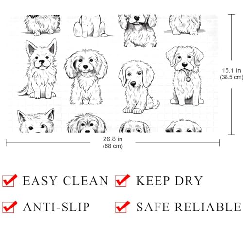 Bathtub Mats for Shower Tub, Doodle Art Animal Dogs Puppy Characters Anti-Slip Bath Mats for Inside Tub, Bathroom Shower Mats with Drain Holes and Suction Cups - color: Multi 04