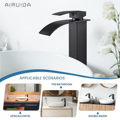 Airuida Vessel Sink Faucet, Oil Bronze Tall Waterfall Bathroom Faucet | Single Handle,Tall Bathroom Faucet 1 Hole,Vanity Faucet,without Drain,Bowl Bathroom Faucet - color: Oil Rubbed Bronze