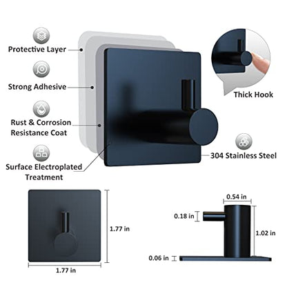 VIS'V Adhesive Towel Hooks, Shower Wall Stick on Hooks, Black, 4 Pcs | Metal Material, Compact Design, Peel and Stick, 2 Extra Adhesive Strips, for Bathroom Kitchen Livingroom Office RV - color: Black