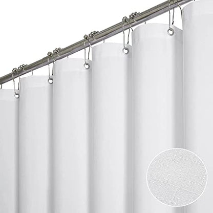 Extra Long Fabric Shower Curtain - 84 Inches Long Linen Textured Heavy Duty Cloth Shower Curtain Set with 12 Plastic Hooks, Large Hotel Luxury Polyester Bath Curtains for Bathroom(72"x84", White) | Tall Size, 230GSM Polyester, Heavy Duty Cloth, Weighted H