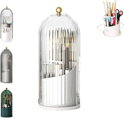 Concealed Toothbrush Holder, Makeup Brush Holder Organizer with Lid 360 Rotating Clear Dustproof for Dresser Tabletop Bathroom Countertop (White-P) - color: White-p