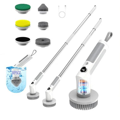 Electric Spin Scrubber Cordless IPX7 Waterproof Electric Scrubber | Cleaning Brush Bathroom Scrubber with 6 Brush Heads, Extendable Long Handle Power Scrubber for Bathtub Floor